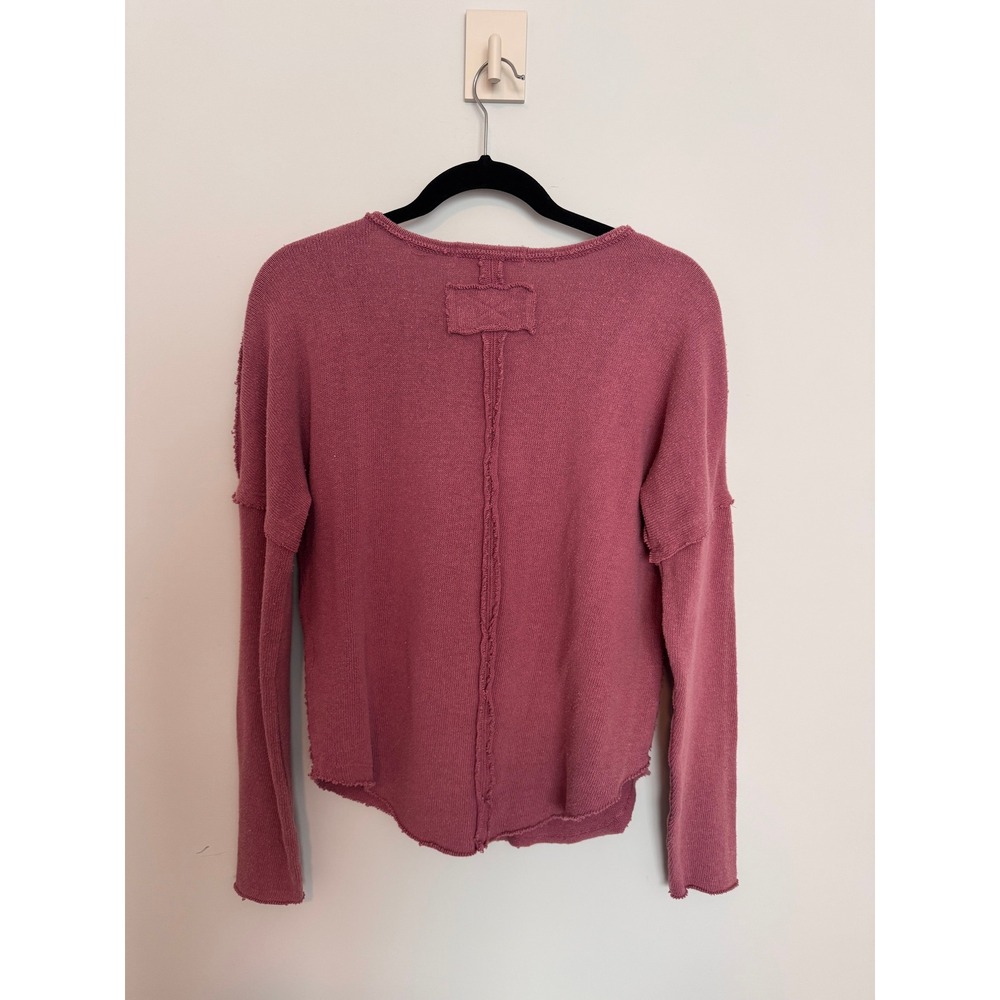 FREE PEOPLE | Come And Get It V-Neck Top Womens M Pink We The Free Raw Edge Tee - Picture 3 of 3